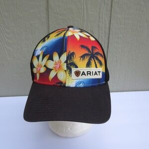 ARIAT Truck Hats Mens One Size Black Floral Hwaiian‎ Mesh Adjustable Snap Back